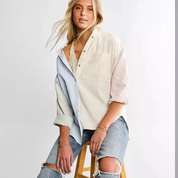 ACOA Striped Color Block Button Down Long Sleeved Shirt NWT From Buckle - Picture 12 of 16